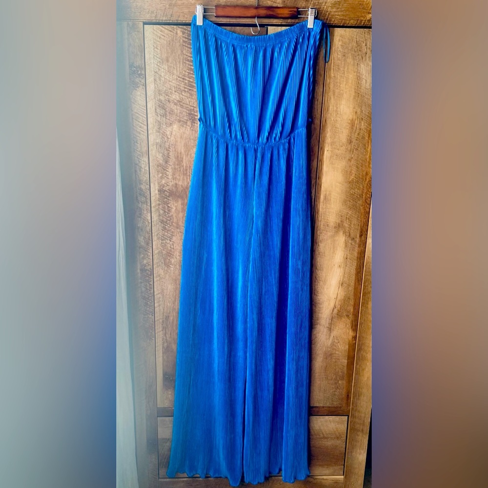 Cute Pleated Electric Blue Tubed Jumpsuit Size XL